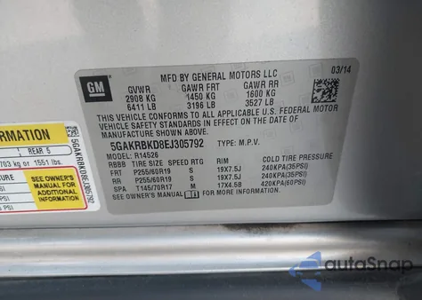 2014 Buick Enclave Leather from USA, damaged, VIN 5GAKRBKD8EJ305792